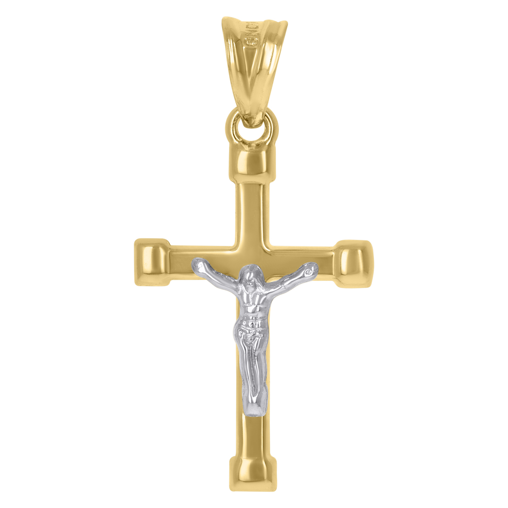 10kt 10k Gold Two-Tone Mens Cross Crucifix Religious Charm Pendant